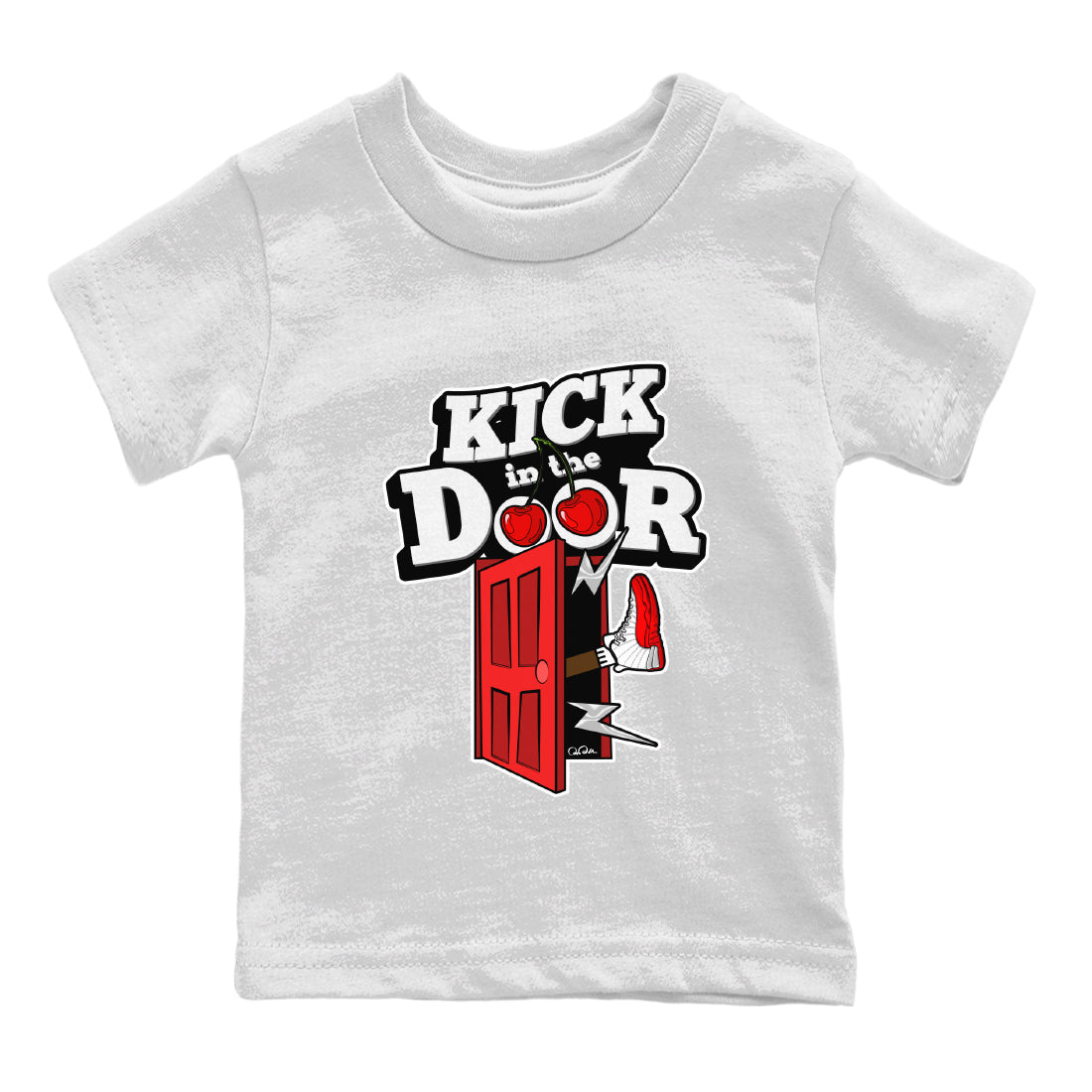 Air Jordan 12 Cherry Sneaker Match Tees Kick In The Door Sneaker Tees AJ12 Cherry Sneaker Release Tees Kids Shirts White 2