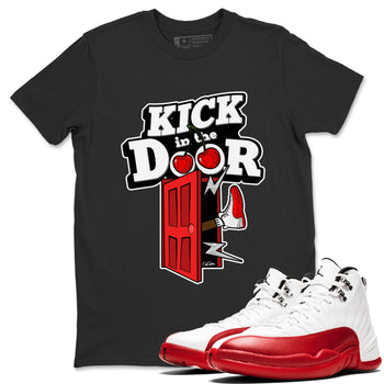 Air Jordan 12 Cherry Sneaker Match Tees Kick In The Door Sneaker Tees AJ12 Cherry Sneaker Release Tees Unisex Shirts Black 1