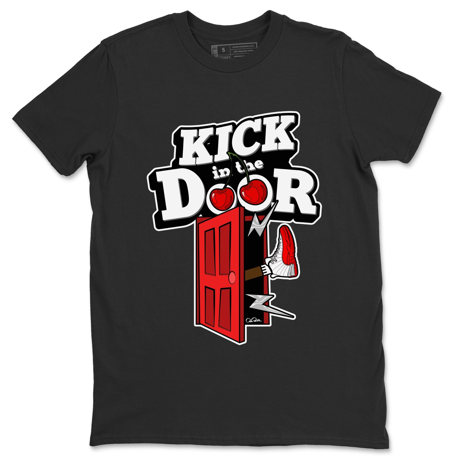 Air Jordan 12 Cherry Sneaker Match Tees Kick In The Door Sneaker Tees AJ12 Cherry Sneaker Release Tees Unisex Shirts Black 2