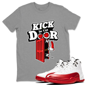 Air Jordan 12 Cherry Sneaker Match Tees Kick In The Door Sneaker Tees AJ12 Cherry Sneaker Release Tees Unisex Shirts Heather Grey 1