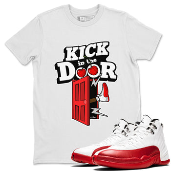 Air Jordan 12 Cherry Sneaker Match Tees Kick In The Door Sneaker Tees AJ12 Cherry Sneaker Release Tees Unisex Shirts White 1