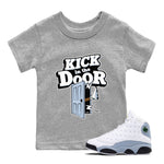 Air Jordan 13 Blue Grey shirt to match jordans Kick In The Door sneaker tees AJ13 Blue Grey SNRT sneaker release tees baby toddler Heather Grey 1 cotton Shirt