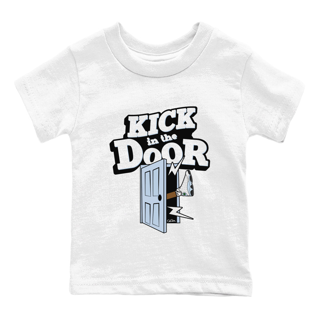 Air Jordan 13 Blue Grey shirt to match jordans Kick In The Door sneaker tees AJ13 Blue Grey SNRT sneaker release tees baby toddler White 2 cotton Shirt