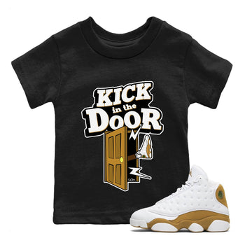 Air Jordan 13 Wheat Sneaker Match Tees Kick In The Door Sneaker Tees AJ13 Wheat Sneaker Release Tees Kids Shirts Black 1