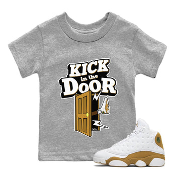Air Jordan 13 Wheat Sneaker Match Tees Kick In The Door Sneaker Tees AJ13 Wheat Sneaker Release Tees Kids Shirts Heather Grey 1