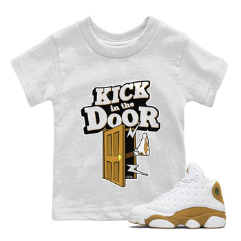 Air Jordan 13 Wheat Sneaker Match Tees Kick In The Door Sneaker Tees AJ13 Wheat Sneaker Release Tees Kids Shirts White 1