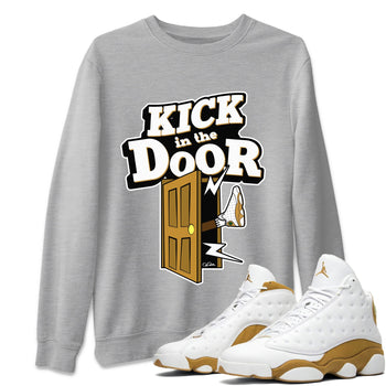 Air Jordan 13 Wheat Sneaker Match Tees Kick In The Door Sneaker Tees AJ13 Wheat Sneaker Release Tees Unisex Shirts Heather Grey 1