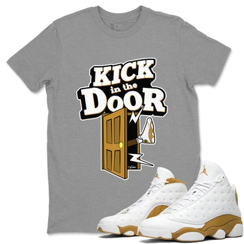 Air Jordan 13 Wheat Sneaker Match Tees Kick In The Door Sneaker Tees AJ13 Wheat Sneaker Release Tees Unisex Shirts Heather Grey 1