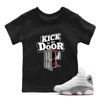 Air Jordan 13 Wolf Grey Sneaker Match Tees Kick In The Door Sneaker Tees AJ13 Wolf Grey Sneaker Release Tees Kids Shirts Black 1