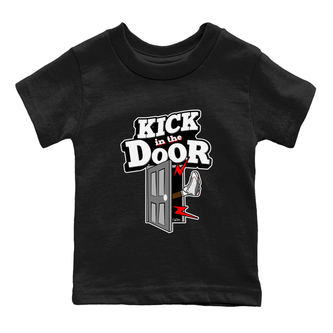 Air Jordan 13 Wolf Grey Sneaker Match Tees Kick In The Door Sneaker Tees AJ13 Wolf Grey Sneaker Release Tees Kids Shirts Black 2