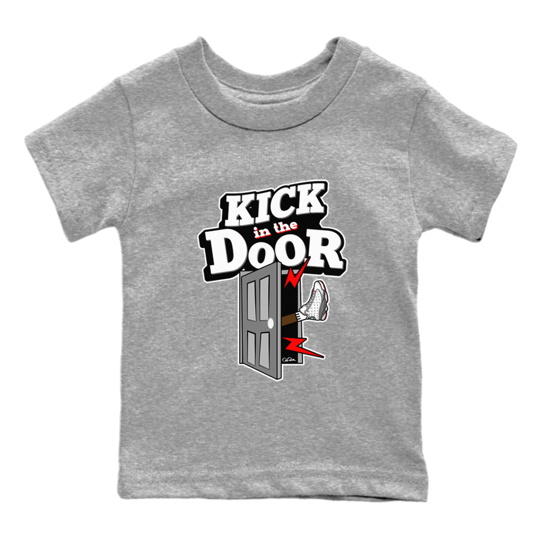 Air Jordan 13 Wolf Grey Sneaker Match Tees Kick In The Door Sneaker Tees AJ13 Wolf Grey Sneaker Release Tees Kids Shirts Heather Grey 2
