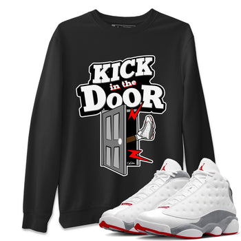 Air Jordan 13 Wolf Grey Sneaker Match Tees Kick In The Door Sneaker Tees AJ13 Wolf Grey Sneaker Release Tees Unisex Shirts Black 1