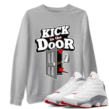 Air Jordan 13 Wolf Grey Sneaker Match Tees Kick In The Door Sneaker Tees AJ13 Wolf Grey Sneaker Release Tees Unisex Shirts Heather Grey 1