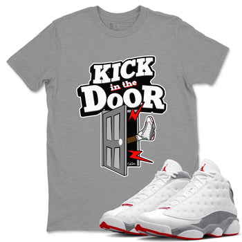 Air Jordan 13 Wolf Grey Sneaker Match Tees Kick In The Door Sneaker Tees AJ13 Wolf Grey Sneaker Release Tees Unisex Shirts Heather Grey 1