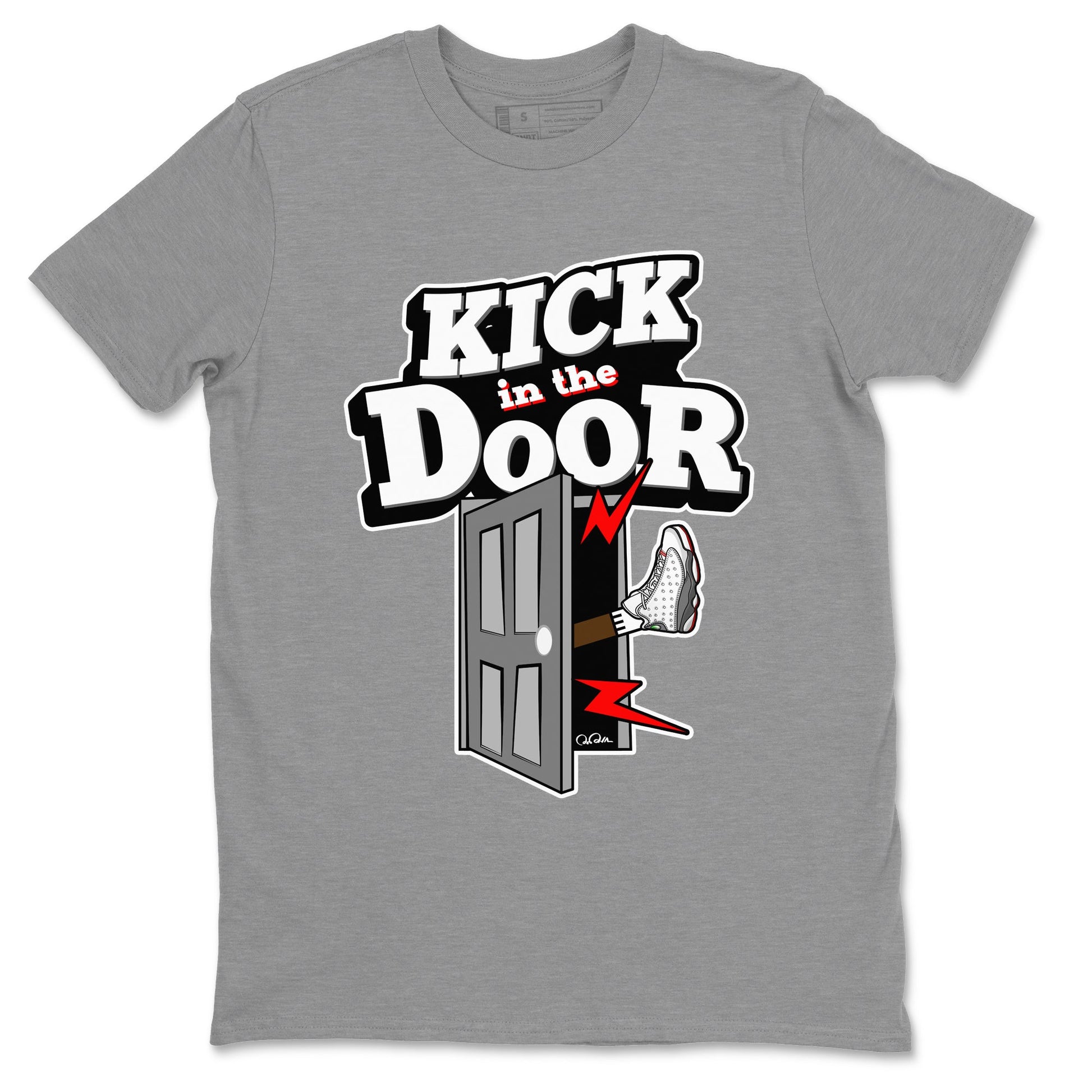 Air Jordan 13 Wolf Grey Sneaker Match Tees Kick In The Door Sneaker Tees AJ13 Wolf Grey Sneaker Release Tees Unisex Shirts Heather Grey 2