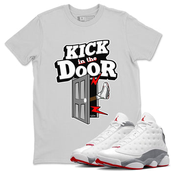 Air Jordan 13 Wolf Grey Sneaker Match Tees Kick In The Door Sneaker Tees AJ13 Wolf Grey Sneaker Release Tees Unisex Shirts Silver 1