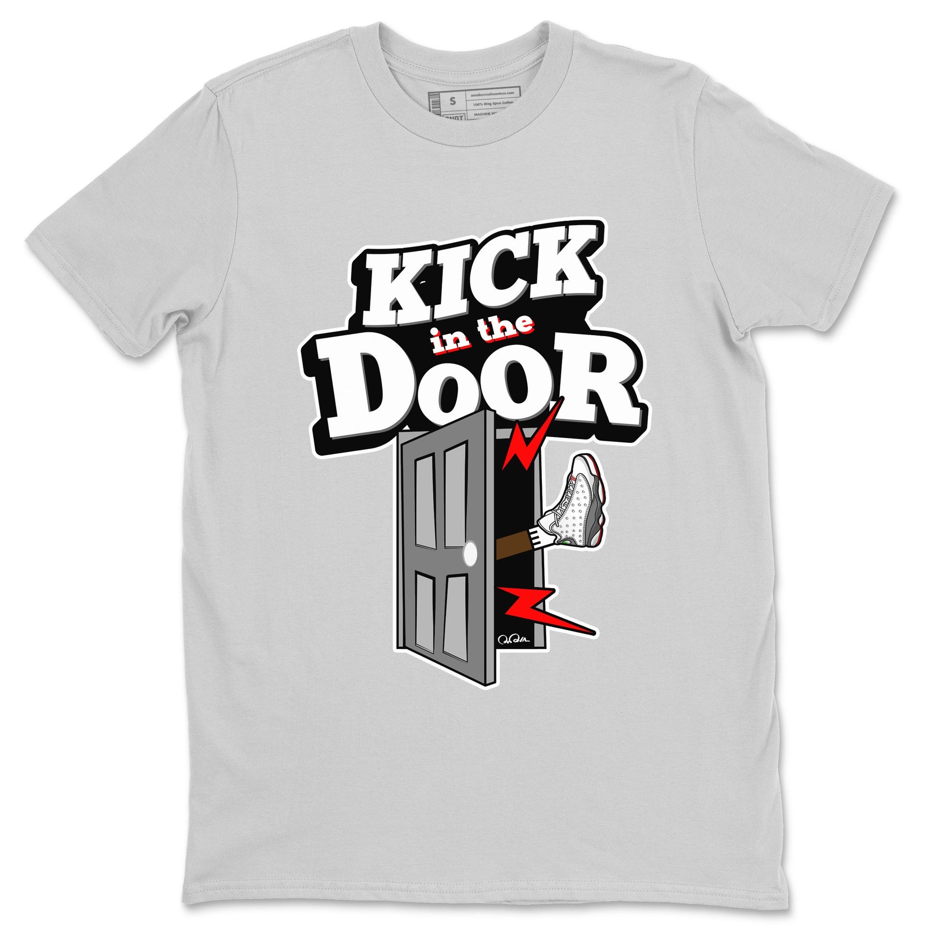 Air Jordan 13 Wolf Grey Sneaker Match Tees Kick In The Door Sneaker Tees AJ13 Wolf Grey Sneaker Release Tees Unisex Shirts Silver 2