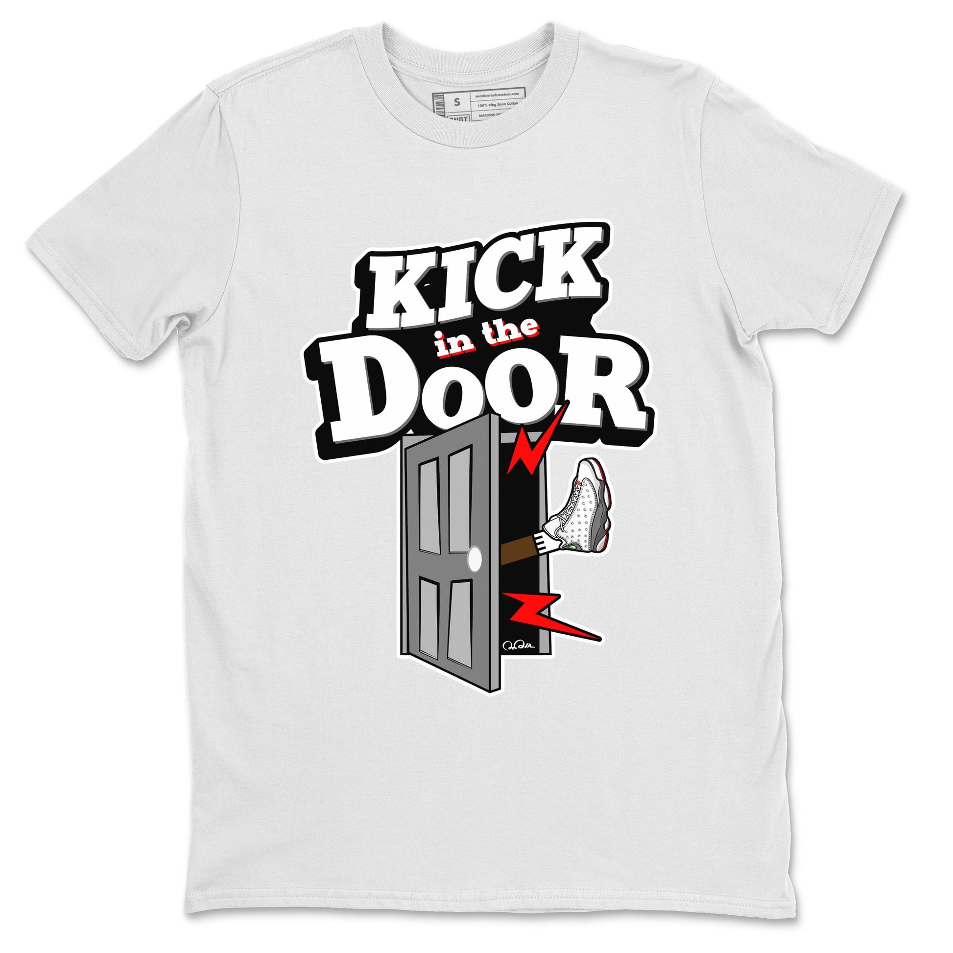 Air Jordan 13 Wolf Grey Sneaker Match Tees Kick In The Door Sneaker Tees AJ13 Wolf Grey Sneaker Release Tees Unisex Shirts White 2
