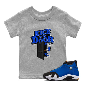 Air Jordan 14 Laney Sneaker Match Tees Kick In The Door Sneaker Tees AJ14 Laney Sneaker Release Tees Kids Shirts Heather Grey 1