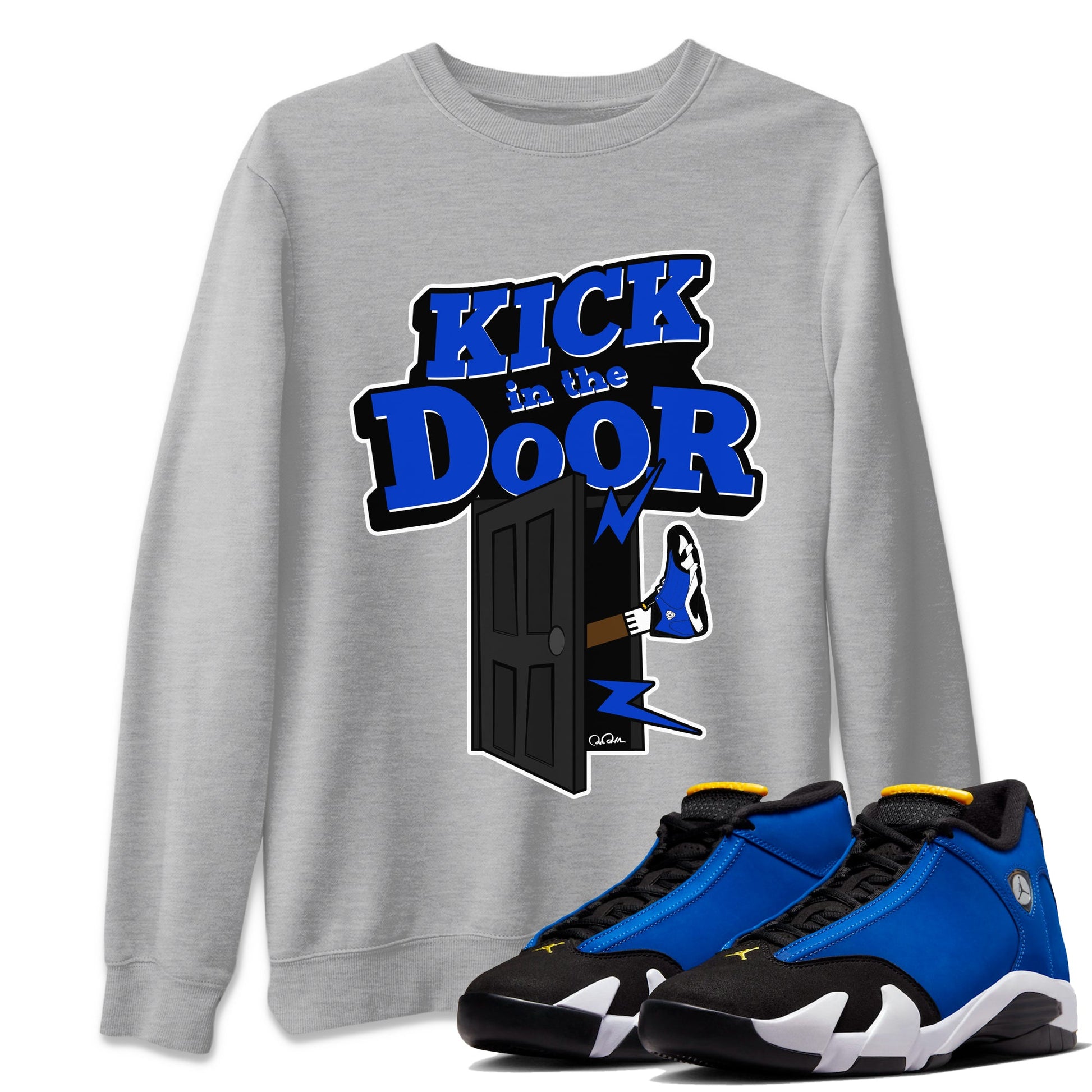 Air Jordan 14 Laney Sneaker Match Tees Kick In The Door Sneaker Tees AJ14 Laney Sneaker Release Tees Unisex Shirts Heather Grey 1