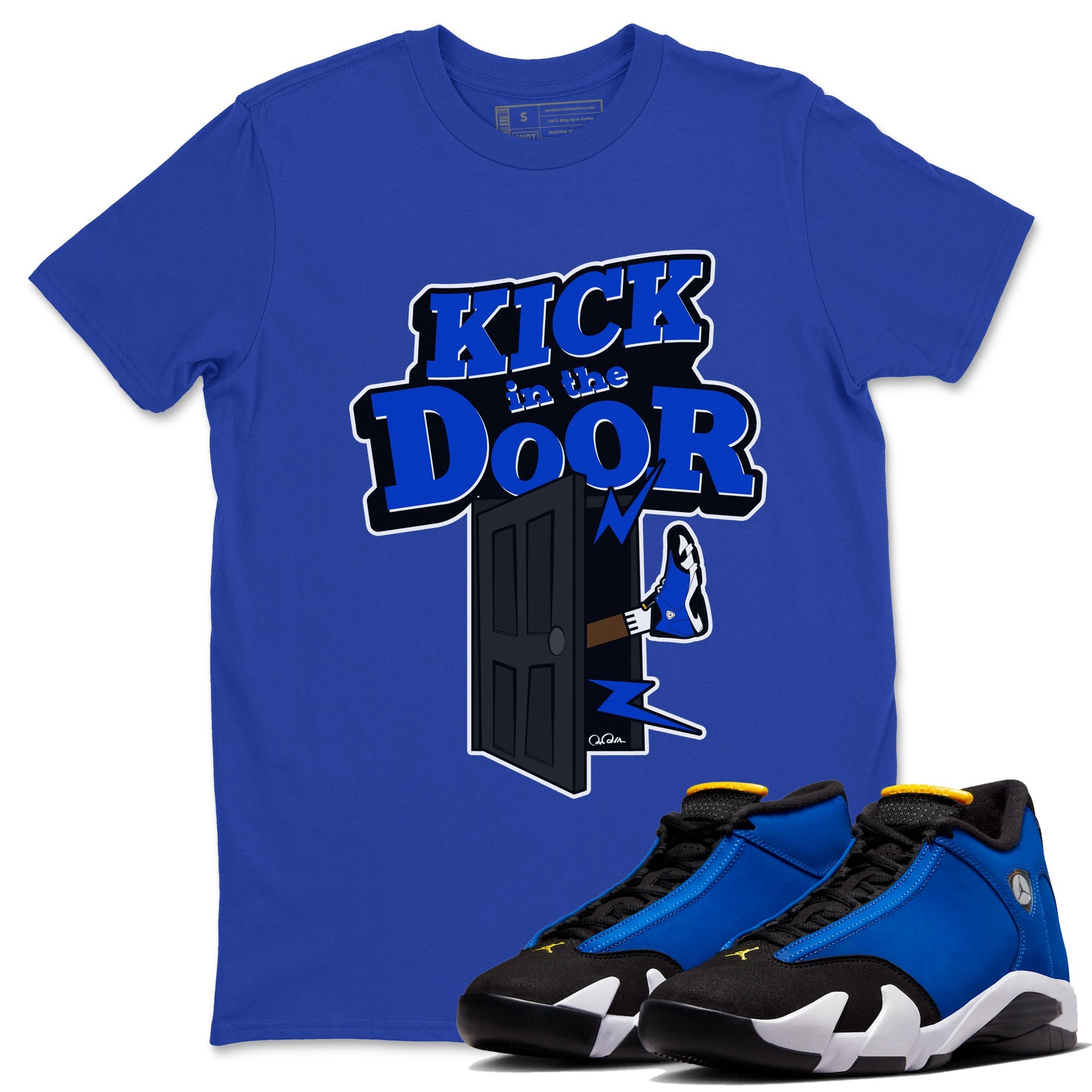 Air Jordan 14 Laney Sneaker Match Tees Kick In The Door Sneaker Tees AJ14 Laney Sneaker Release Tees Unisex Shirts Royal Blue 1