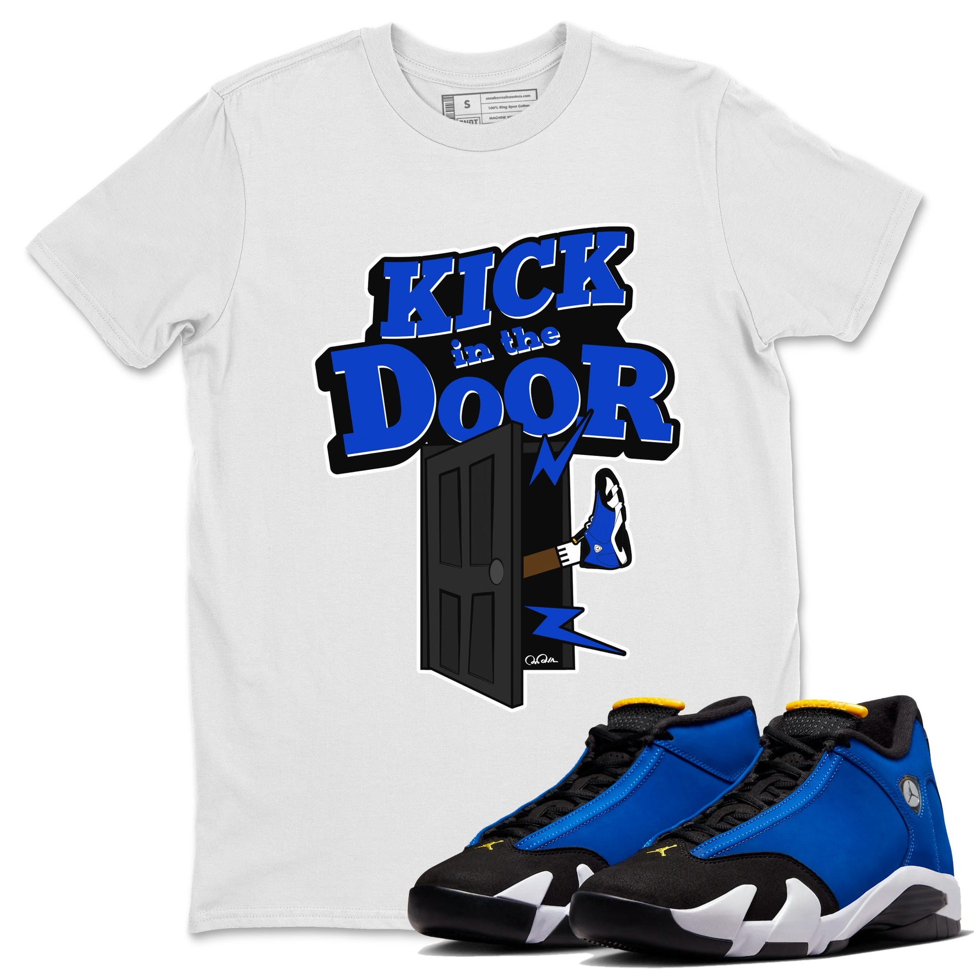 Air Jordan 14 Laney Sneaker Match Tees Kick In The Door Sneaker Tees AJ14 Laney Sneaker Release Tees Unisex Shirts White 1