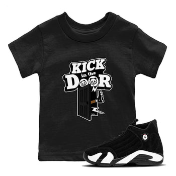 14s Panda shirt to match jordans Kick In The Door sneaker tees Air Jordan 14 Panda SNRT Sneaker Release Tees Baby Toddler Black 1 T-Shirt