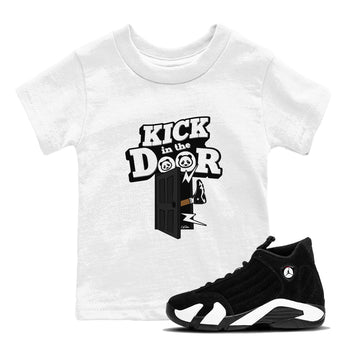 14s Panda shirt to match jordans Kick In The Door sneaker tees Air Jordan 14 Panda SNRT Sneaker Release Tees Baby Toddler White 1 T-Shirt