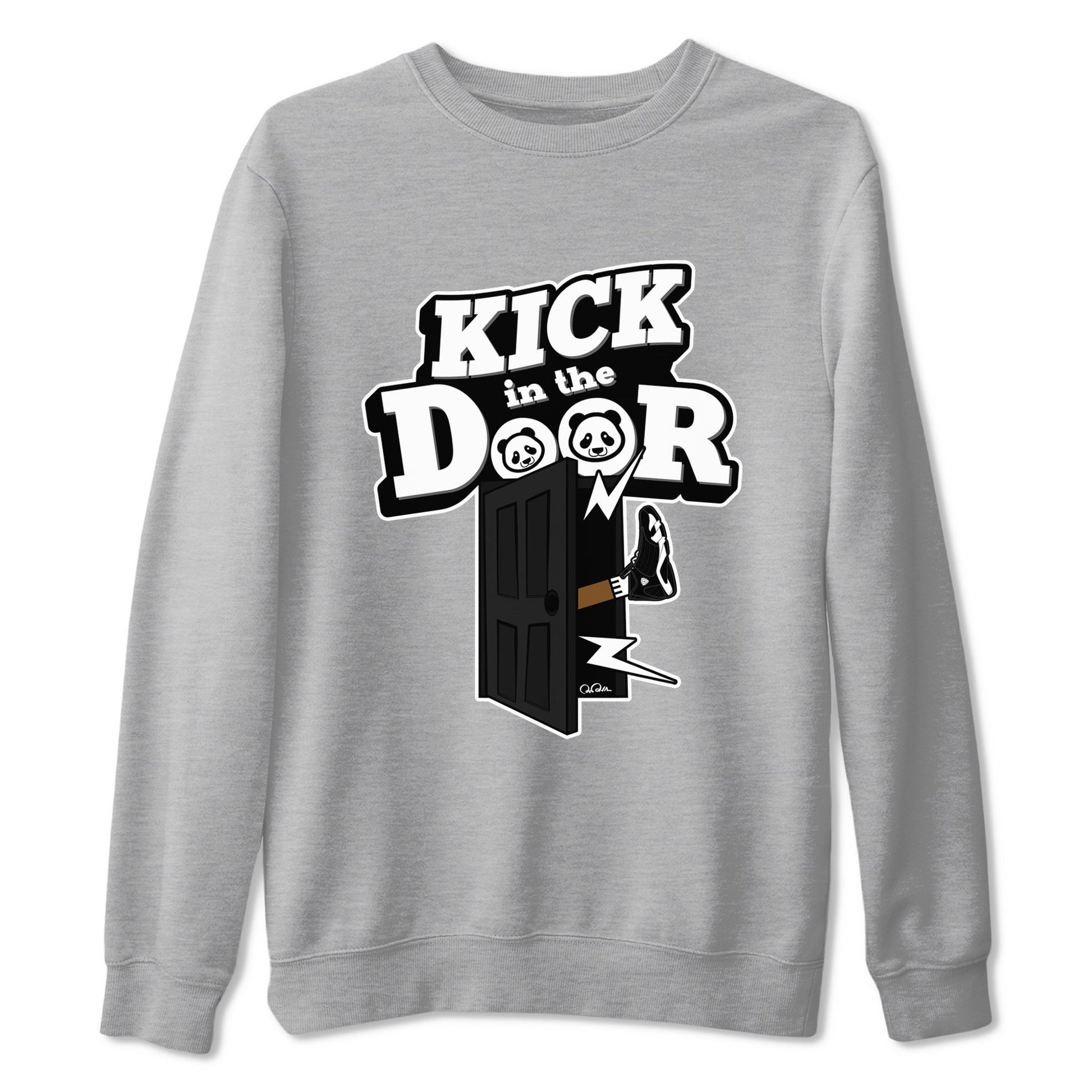 14s Panda shirt to match jordans Kick In The Door sneaker tees Air Jordan 14 Panda SNRT Sneaker Release Tees Unisex Heather Grey 2 T-Shirt