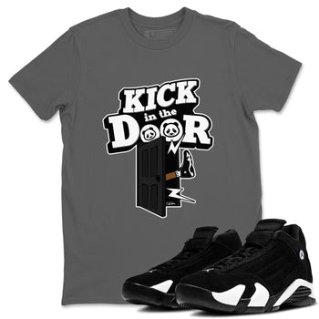 14s Panda shirt to match jordans Kick In The Door sneaker tees Air Jordan 14 Panda SNRT Sneaker Release Tees Unisex Cool Grey 1 T-Shirt