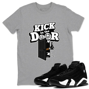 14s Panda shirt to match jordans Kick In The Door sneaker tees Air Jordan 14 Panda SNRT Sneaker Release Tees Unisex Heather Grey 1 T-Shirt