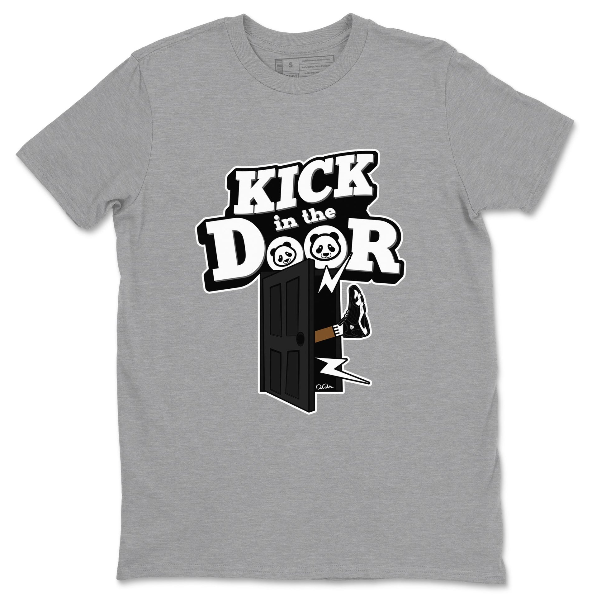 14s Panda shirt to match jordans Kick In The Door sneaker tees Air Jordan 14 Panda SNRT Sneaker Release Tees Unisex Heather Grey 2 T-Shirt