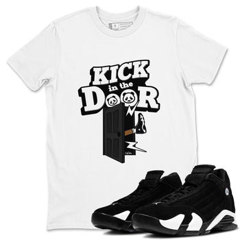 14s Panda shirt to match jordans Kick In The Door sneaker tees Air Jordan 14 Panda SNRT Sneaker Release Tees Unisex White 1 T-Shirt