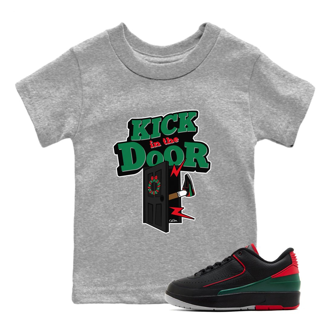 2s Christmas X-mas gift shirt to match jordans Kick In The Door sneaker tees Air Jordan 2 Christmas SNRT Sneaker Release Tees Baby Toddler Heather Grey 1 T-Shirt