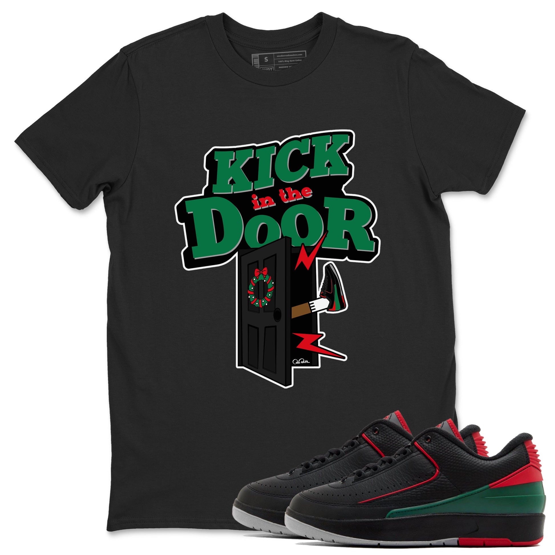 2s Christmas X-mas gift shirt to match jordans Kick In The Door sneaker tees Air Jordan 2 Christmas SNRT Sneaker Release Tees Unisex Black 1 T-Shirt