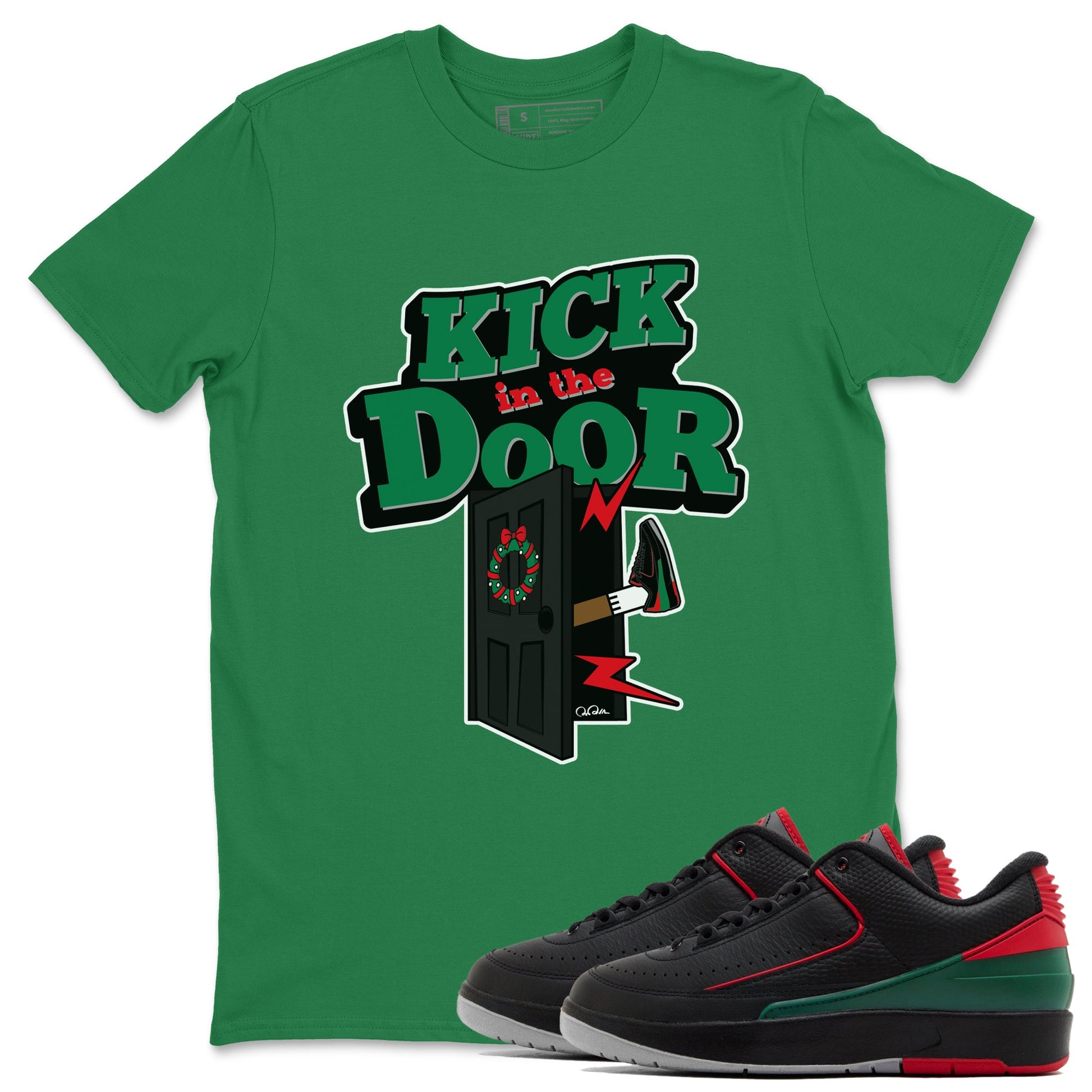 2s Christmas X-mas gift shirt to match jordans Kick In The Door sneaker tees Air Jordan 2 Christmas SNRT Sneaker Release Tees Unisex Kelly Green 1 T-Shirt