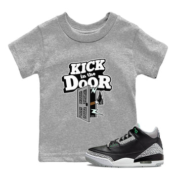 3s Green Glow shirt to match jordans Kick In The Door sneaker tees Air Jordan 3 Green Glow SNRT sneaker release tees baby toddler Heather Grey 1 cotton Shirt