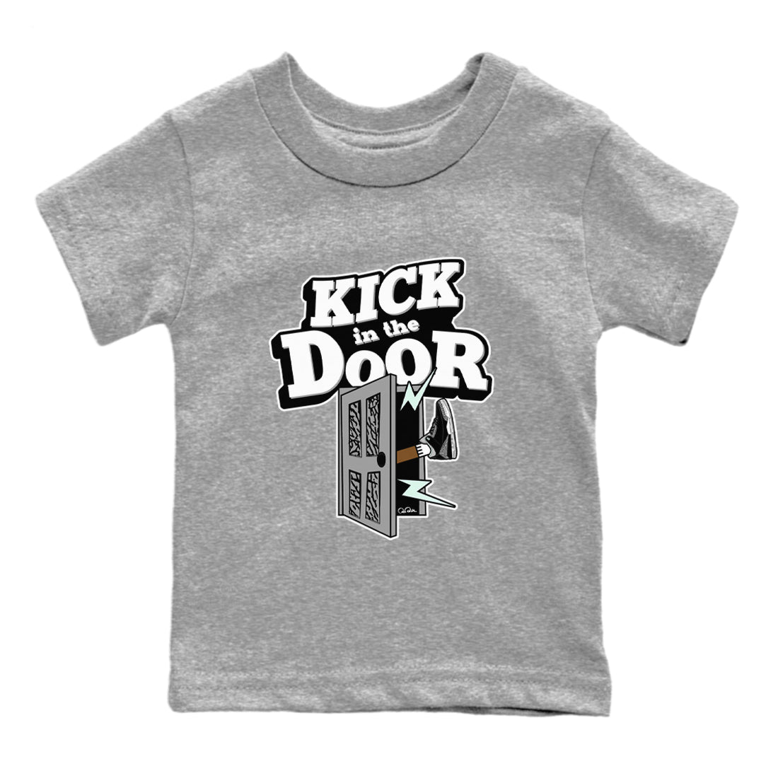 3s Green Glow shirt to match jordans Kick In The Door sneaker tees Air Jordan 3 Green Glow SNRT sneaker release tees baby toddler Heather Grey 2 cotton Shirt