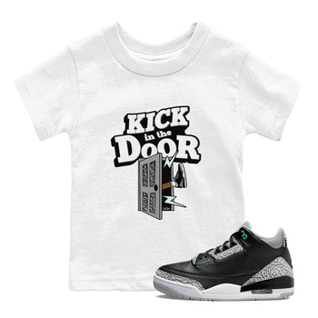 3s Green Glow shirt to match jordans Kick In The Door sneaker tees Air Jordan 3 Green Glow SNRT sneaker release tees baby toddler White 1 cotton Shirt