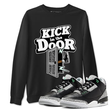 3s Green Glow shirt to match jordans Kick In The Door sneaker tees Air Jordan 3 Green Glow SNRT Sneaker Release Tees unisex cotton Black 1 crew neck shirt