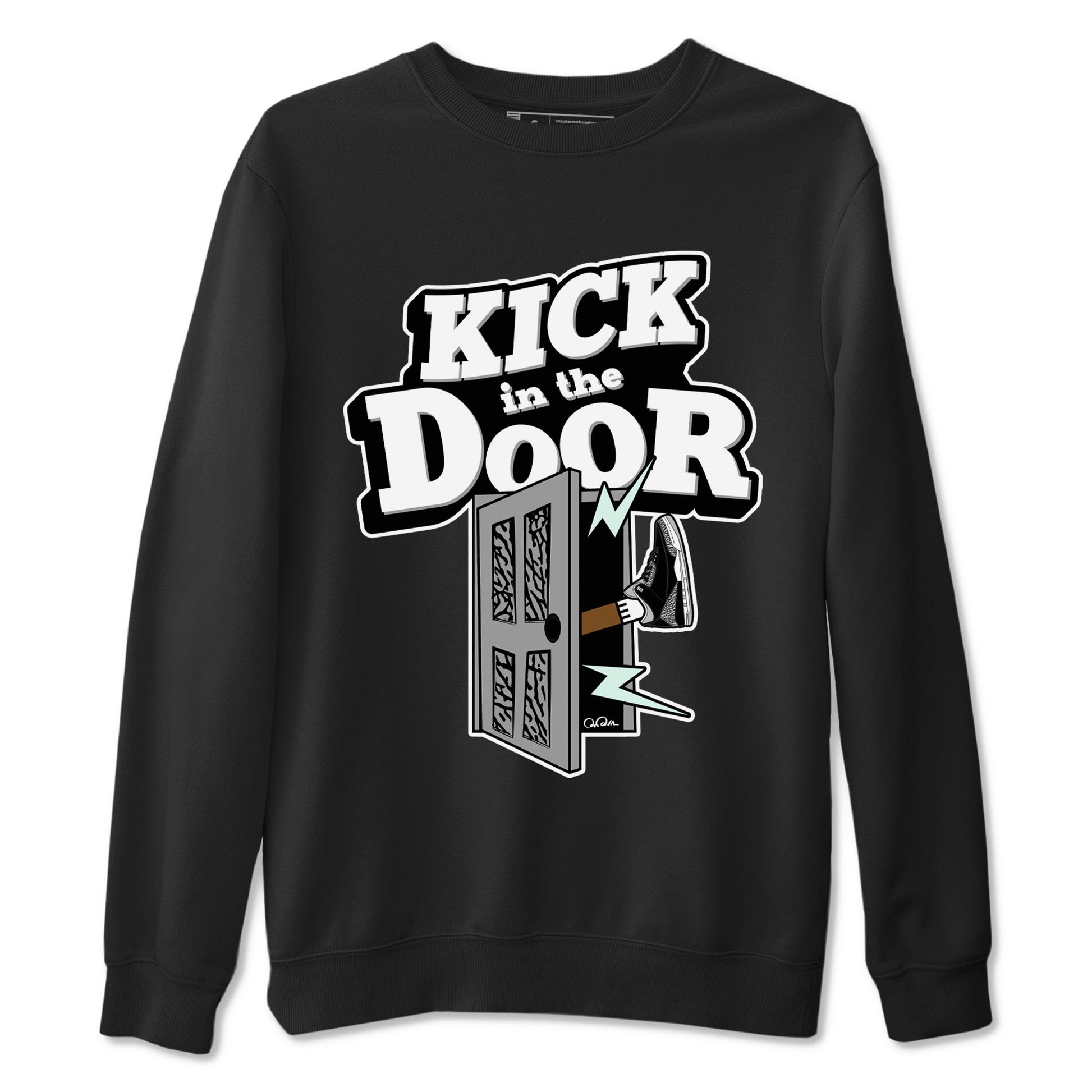 3s Green Glow shirt to match jordans Kick In The Door sneaker tees Air Jordan 3 Green Glow SNRT Sneaker Release Tees unisex cotton Black 2 crew neck shirt