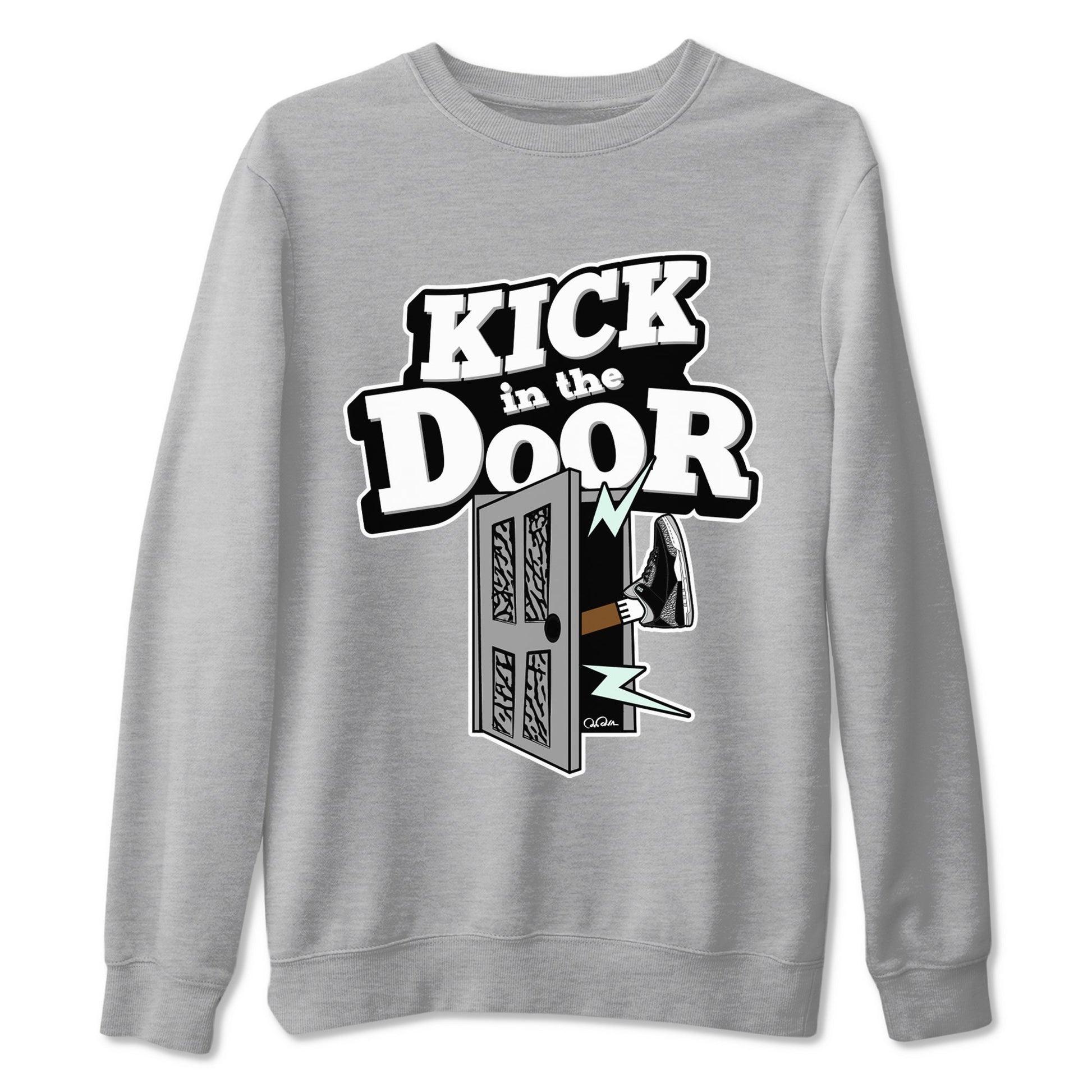 3s Green Glow shirt to match jordans Kick In The Door sneaker tees Air Jordan 3 Green Glow SNRT Sneaker Release Tees unisex cotton Heather Grey 2 crew neck shirt