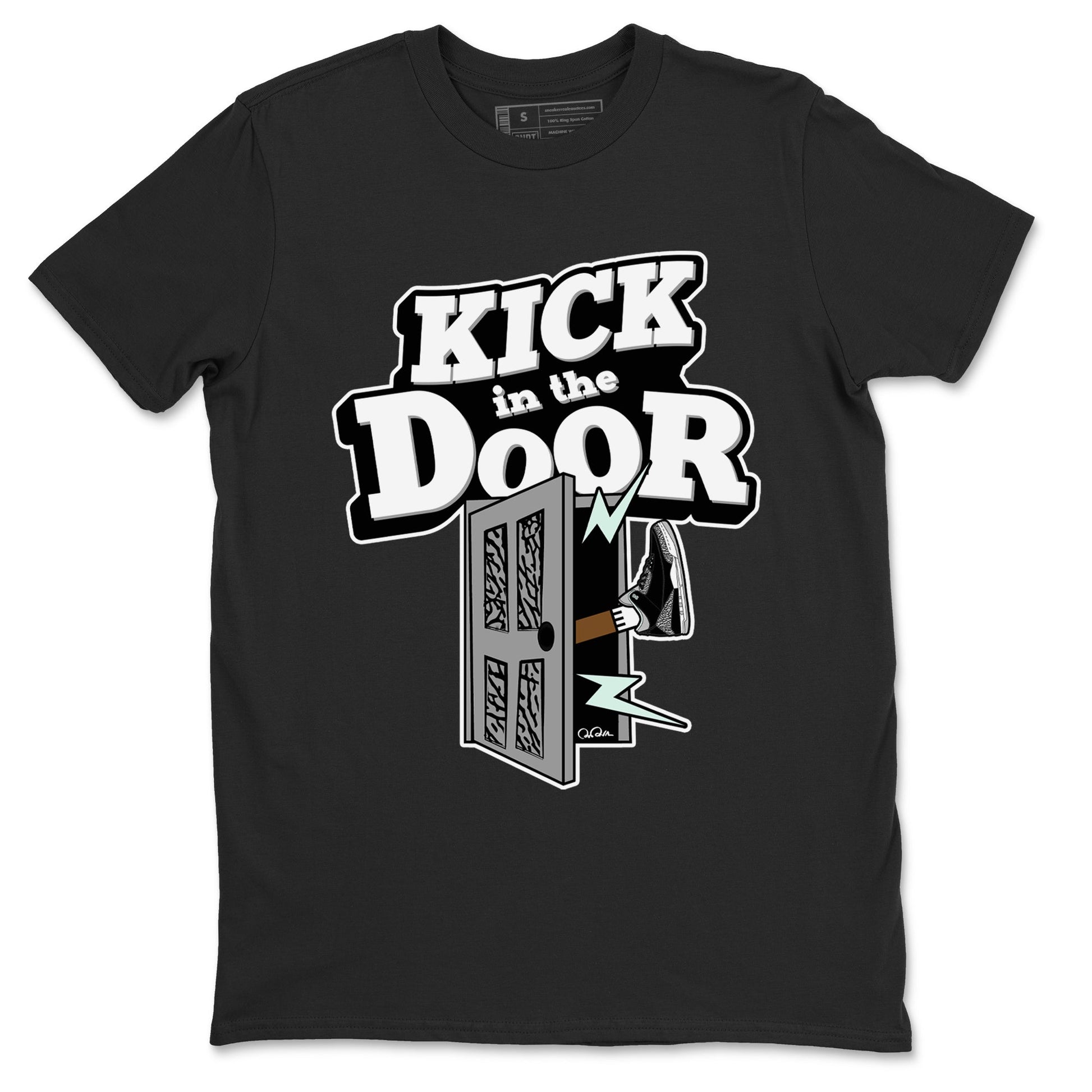 3s Green Glow shirt to match jordans Kick In The Door sneaker tees Air Jordan 3 Green Glow SNRT Sneaker Release Tees unisex cotton Black 2 crew neck shirt