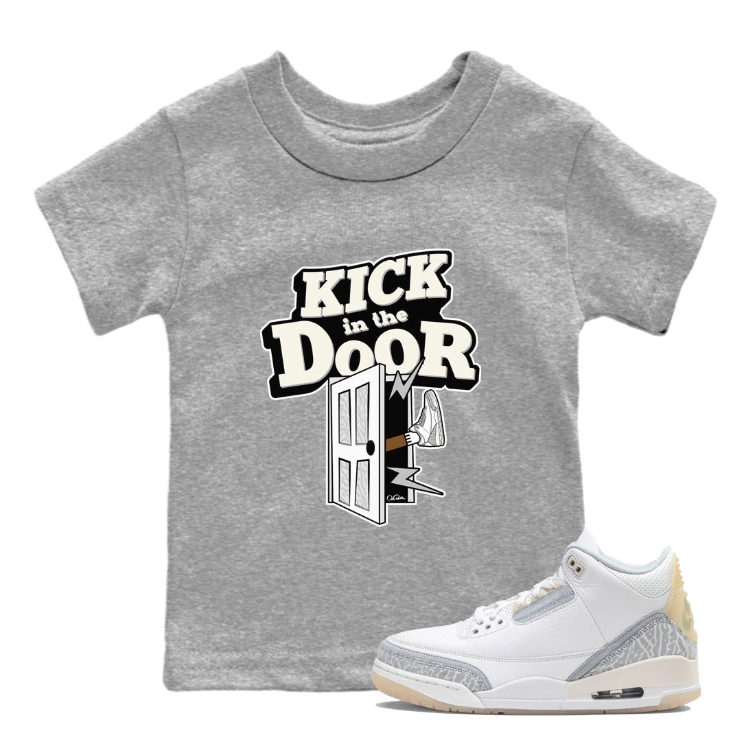 3s Ivory shirt to match jordans Kick In The Door sneaker tees Air Jordan 3 Ivory SNRT sneaker release tees baby toddler Heather Grey 1 cotton Shirt
