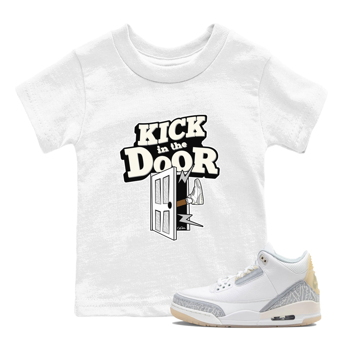 3s Ivory shirt to match jordans Kick In The Door sneaker tees Air Jordan 3 Ivory SNRT sneaker release tees baby toddler White 1 cotton Shirt