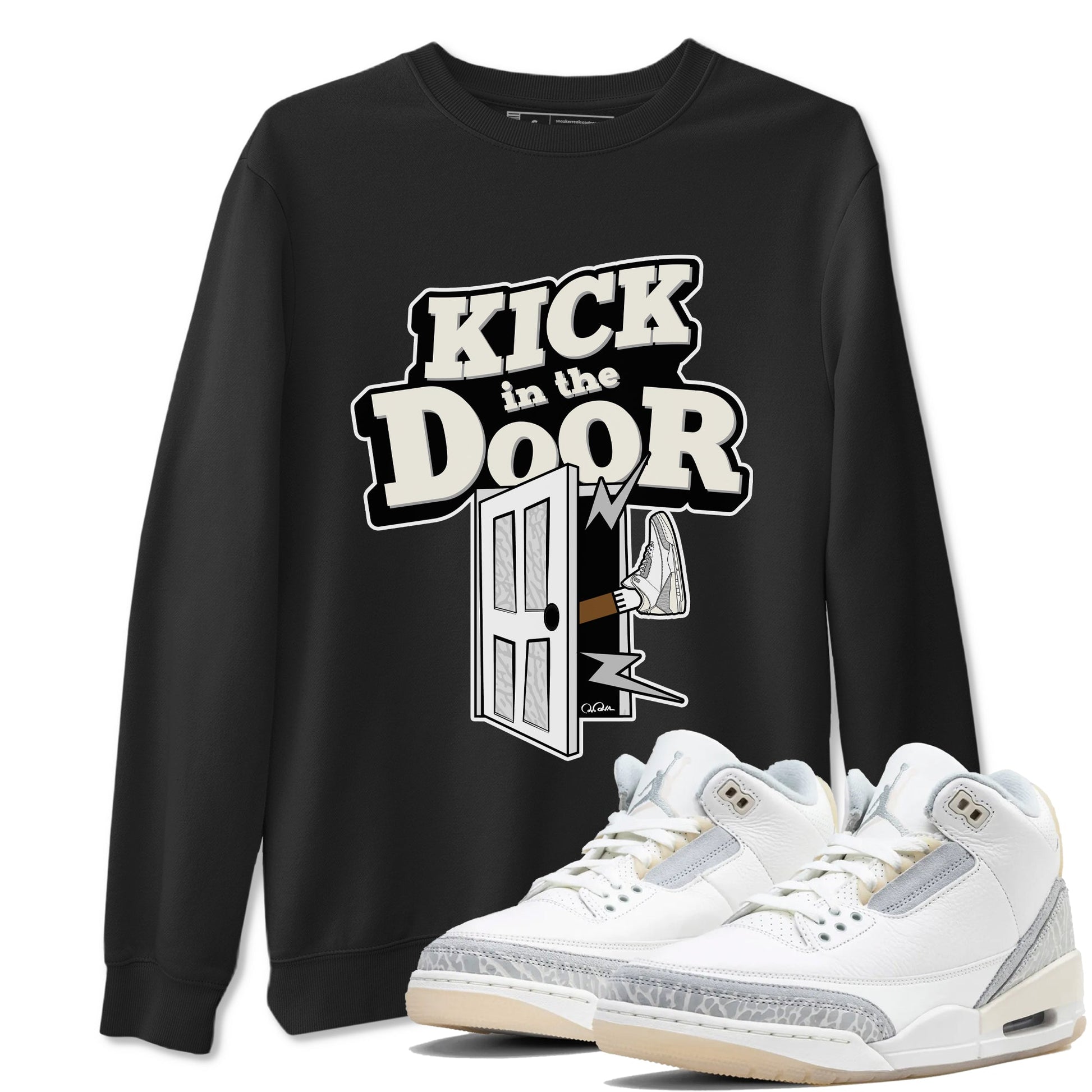 3s Ivory shirt to match jordans Kick In The Door sneaker tees Air Jordan 3 Ivory SNRT Sneaker Release Tees unisex cotton Black 1 crew neck shirt
