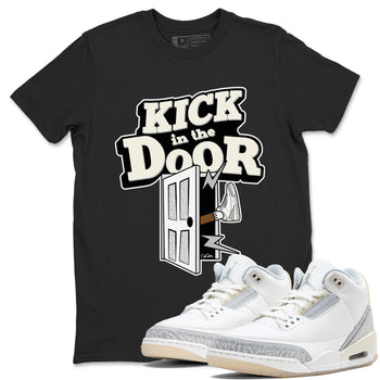 3s Ivory shirt to match jordans Kick In The Door sneaker tees Air Jordan 3 Ivory SNRT Sneaker Release Tees unisex cotton Black 1 crew neck shirt