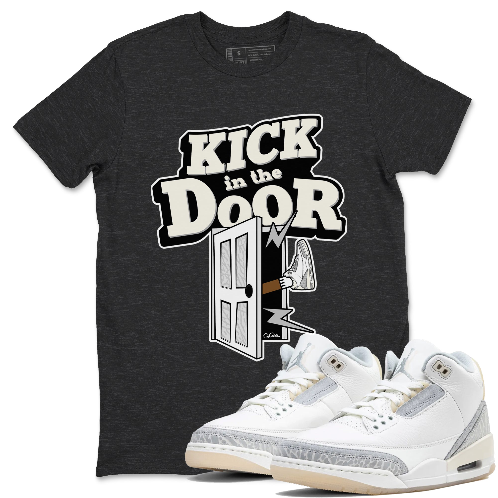 3s Ivory shirt to match jordans Kick In The Door sneaker tees Air Jordan 3 Ivory SNRT Sneaker Release Tees unisex cotton Charcoal Heather 1 crew neck shirt