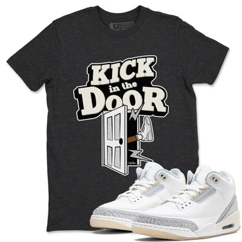 3s Ivory shirt to match jordans Kick In The Door sneaker tees Air Jordan 3 Ivory SNRT Sneaker Release Tees unisex cotton Charcoal Heather 1 crew neck shirt