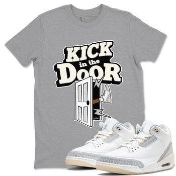 3s Ivory shirt to match jordans Kick In The Door sneaker tees Air Jordan 3 Ivory SNRT Sneaker Release Tees unisex cotton Heather Grey 1 crew neck shirt